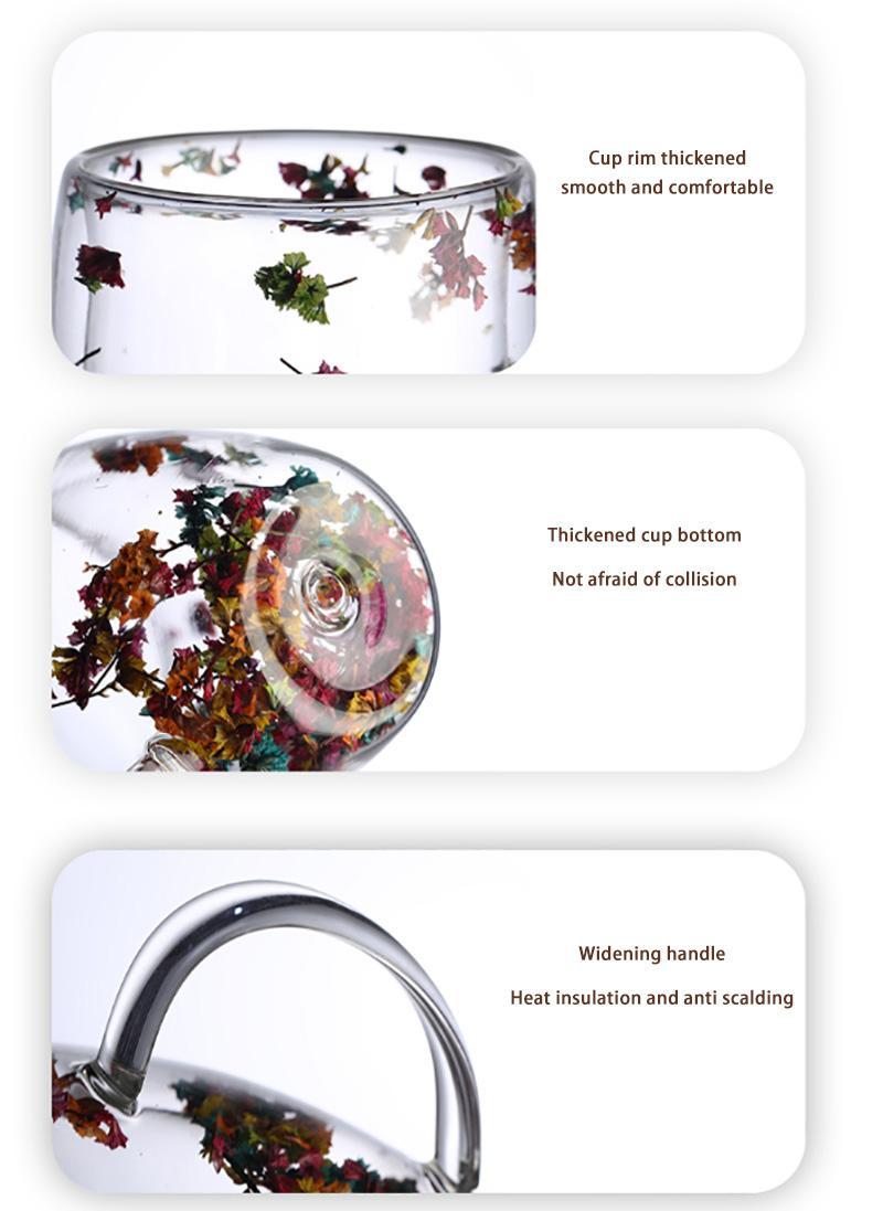 Product Introduction of Cốc cà phê thủy tinh, hai lớp, hoa đầy màu sắc, cách nhiệt, trong suốt, thích hợp cho cà phê, latte, túi trà, đồ uống 15