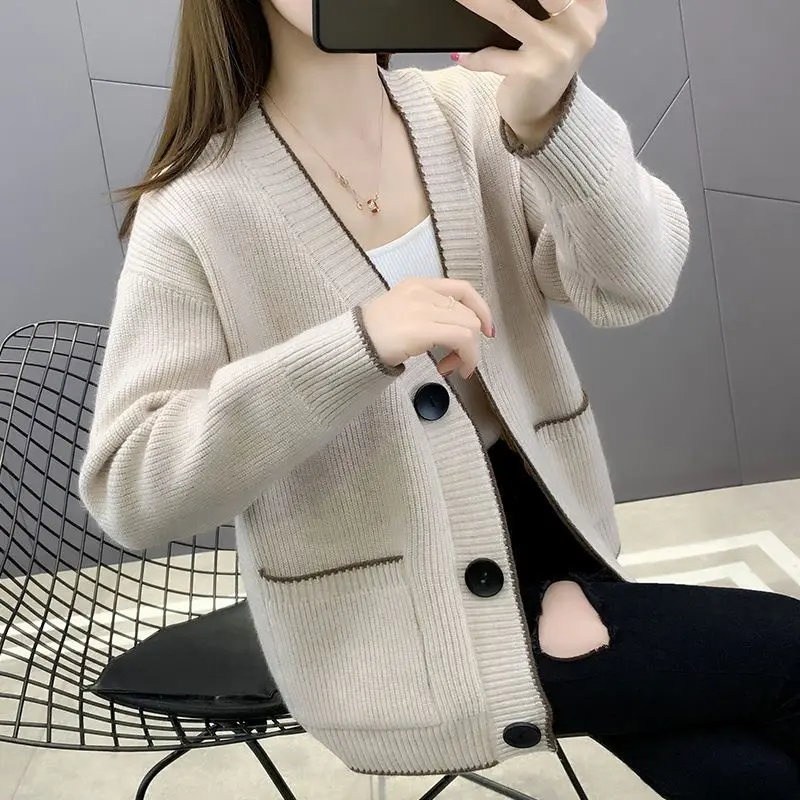 Áo Len Cardigan Dệt Kim, Phong Cách Hàn Quốc Và Phương Tây, Dáng Rộng Vừa Vặn, Áo Khoác Dày, Dành Cho Nữ, Hàng Mới Về Mùa Thu 2024