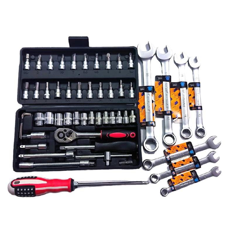  Bộ Dụng Cụ Sửa Chữa Gia Đình 46 Chi Tiết 1 4 Đa Năng Và 7 Khoá Cờ Lê 8 10 12 13 14 17 19mm Chất Thép CR-V  Tặng tô vít hoặc khoá 15mm  