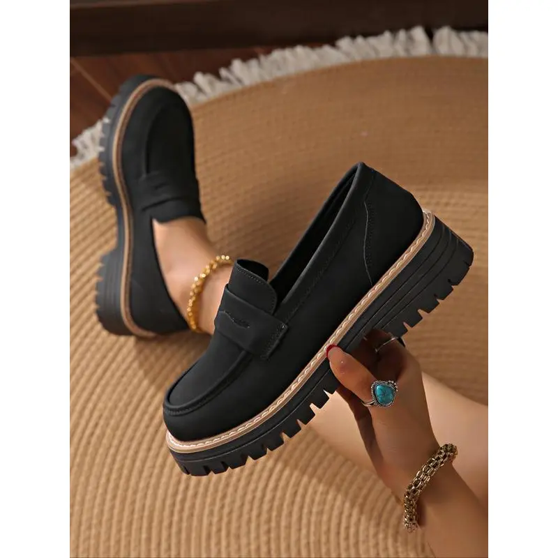 Women's Fashionable Solid Color Slip on Loafers, Casual Comfortable Chain Decorated Flat Shoes for Daily Wear, Lightweight Breathable Comfortable Shoes for Women & Girls Footwear Flatform 3