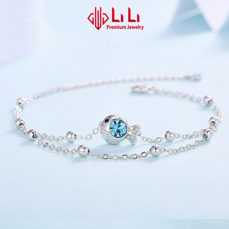  Lắc chân bạc nữ LiLi S925 đính đá CZ cao cấp hạt bi tròn hình cá nhỏ Jolene LILI_871416 