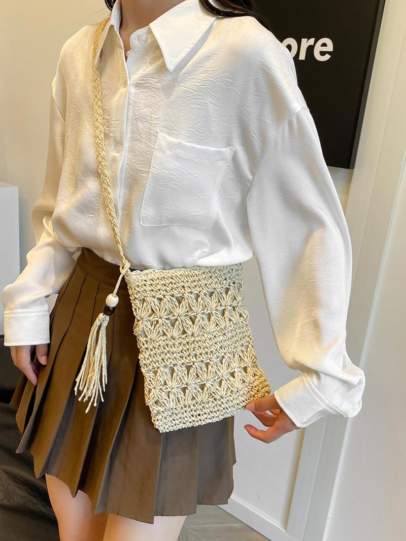 Product Introduction of Women's Fashionable Straw Bag, Casual Versatile Shoulder Bag for Daily Used, Trendy High-quality Daily Commuting Bag, Girl Fashionable Shopping Bag 8