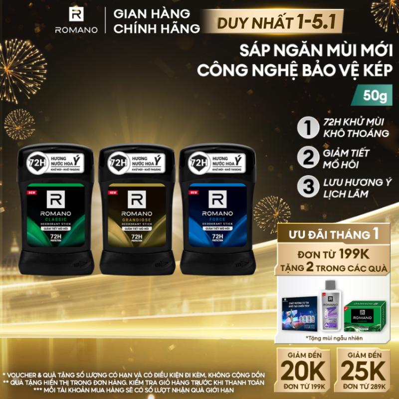   DUY NHẤT 1-5.1 Sáp Khử Mùi Nam Hương Nước Hoa Lưu Hương 72h Romano 50g 3 Mùi Hương Classic  Force  Grandiose 