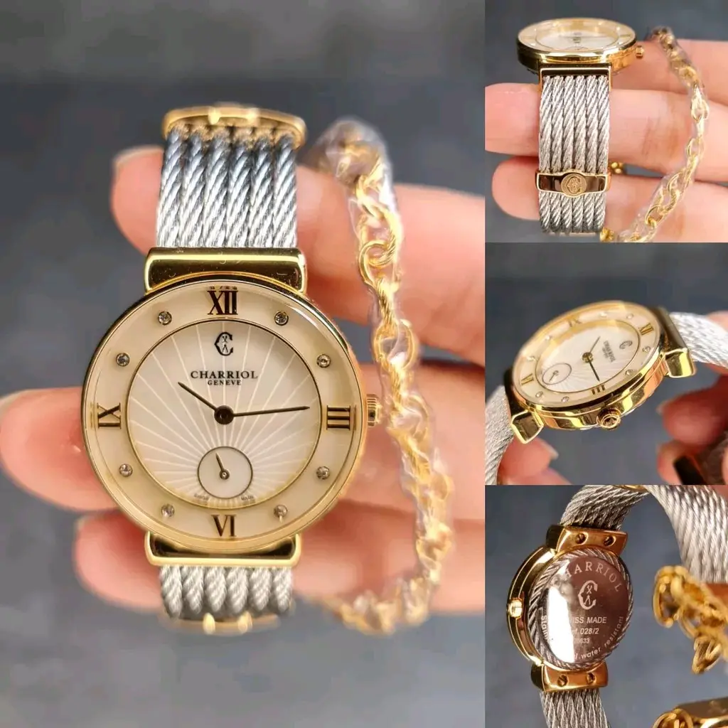 JAM TANGAN WANITA CHARRIOL ST TROPEZ SILVER GOLD C JAPAN QUARTZ MOVEMENT DIAMETER 3CM