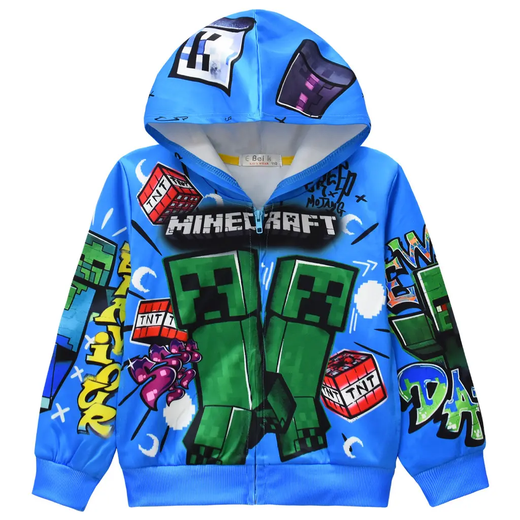 Minecraft Boy Clothes Girls Jackets Children's Clothing Hooded Zipper Windbreaker Fashion Print Coats Hoodies Coat