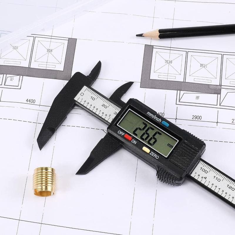 New 150mm Electronic Digital Caliper LCD Screen Conversion in Inches and Millimeters Carbon Fiber Dial Vernier Caliper Plastic Gauge Depth Gauge Micrometer Measuring Tool 6