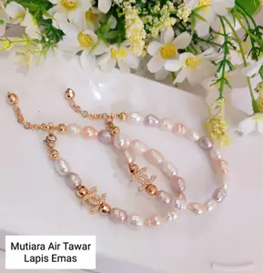 Gelang Mutiara Air Tawar Lapis Emas