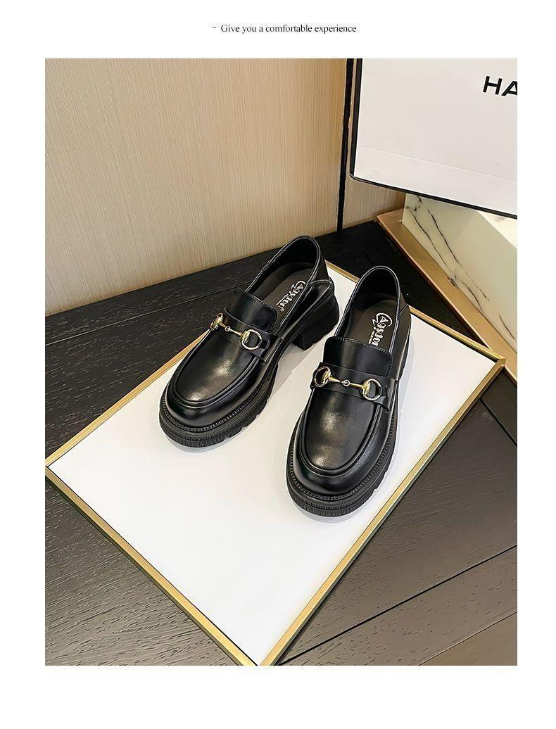Product Introduction of Platform Loafers Women's 2024 New Shoes Slip-on Leather Shoe Heighten Soft Bottom Spring British Style Single-Layer Shoes Closed 40