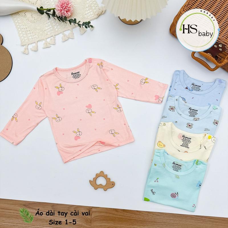 ( Dáng RỘNG)Combo 5 Áo dài tay thun lạnh hoa văn cài vai HS cho bé trai , bé gái 4 đến 14kg ( áo lẻ )