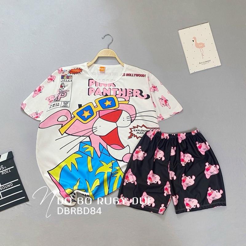 Bộ mẫu hoạ tiết Báo hồng quần đùi tay ngắn hoạ tiết hoạt hình dễ thương, chất thun mềm - mịn mát