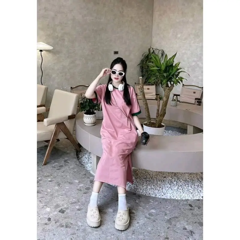 Váy YT20, Đầm Suông From Rộng Phối Viền Sang Chảnh Chất Cotton