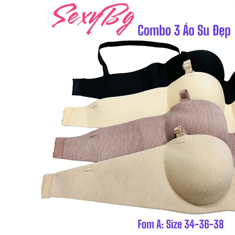 Combo 3 Áo Lót Nữ Su Nhung Vân Xước Thái Sang Trọng Cup Ngang Đệm 2 Phân Bra Nữ Kem Voi Voan 4