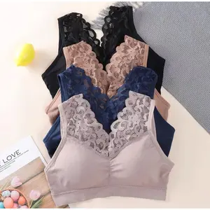 Bra Push Up Seamless Tanpa Kawat Bahan Halus Bralette Sexy dengan Hiasan Renda Motif Bunga B13