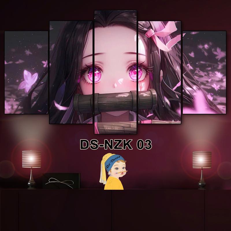 Tranh Nezuko Demon Slyer- Bộ Ghép 5 Tấm Dán Tường Fomex 5mm Dán Keo Decor Trang Trí Nhà Cửa, Phòng Học, Phòng Ngủ BH Vận Chuyển