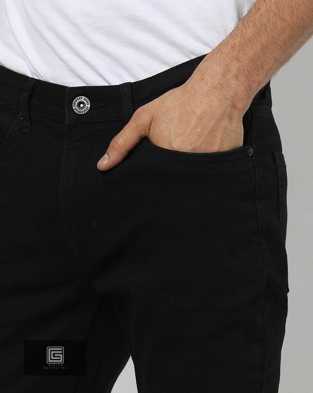 Celana Jeans Pria Panjang Skinny Slim Fit Panjang Melar Hitam Polos 4