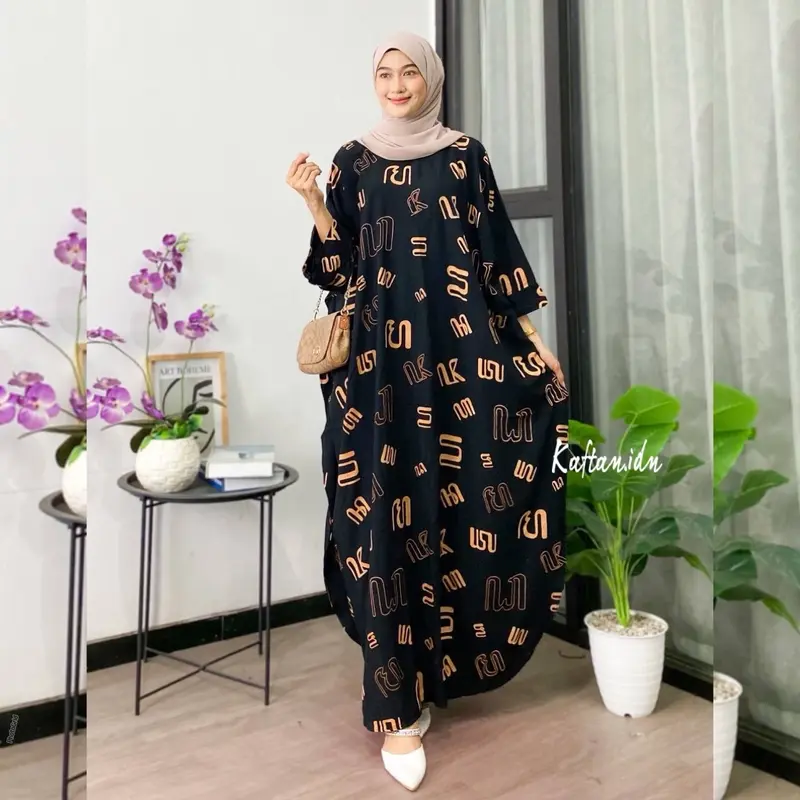 Kaftan Motif Jawi Rayon Premium Jumbo Ld 180 cm Muslim Panjang 0