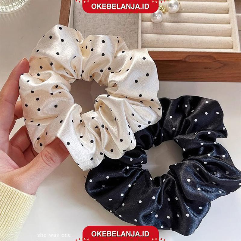 OKEBELANJA Scrunchie Besar Polkadot Karet Ikat Rambut Aksesoris Wanita Korea Style Fashion 0