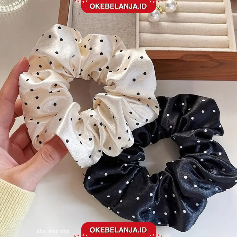 OKEBELANJA Scrunchie Besar Polkadot Karet Ikat Rambut Aksesoris Wanita Korea Style Fashion 0