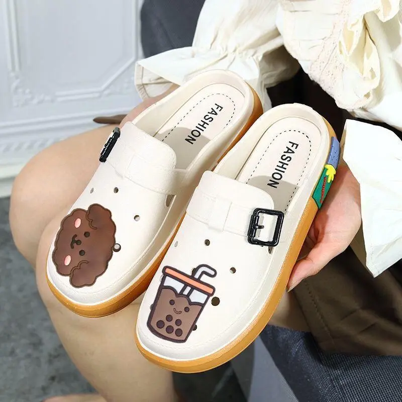 039Giày Lỗ Bao Đầu nữ 2024 đế dày mùa hè 2 màu DéP Shoes Slipper Women
