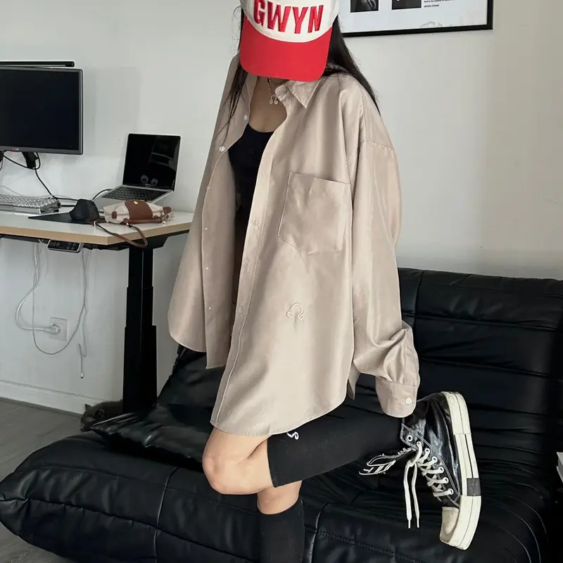 Áo sơ mi nam nữ DÁNG RỘNG dài tay Unisex  ĐUÔI TÔM VẠT BẦU ( OVER SHIRT ) 6