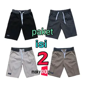 Celana Pendek Pria Chinos 40 rb isi 2 celana Polos Santai Karet Melar Panjang Shorts Coklat Hitam Surfing Abu