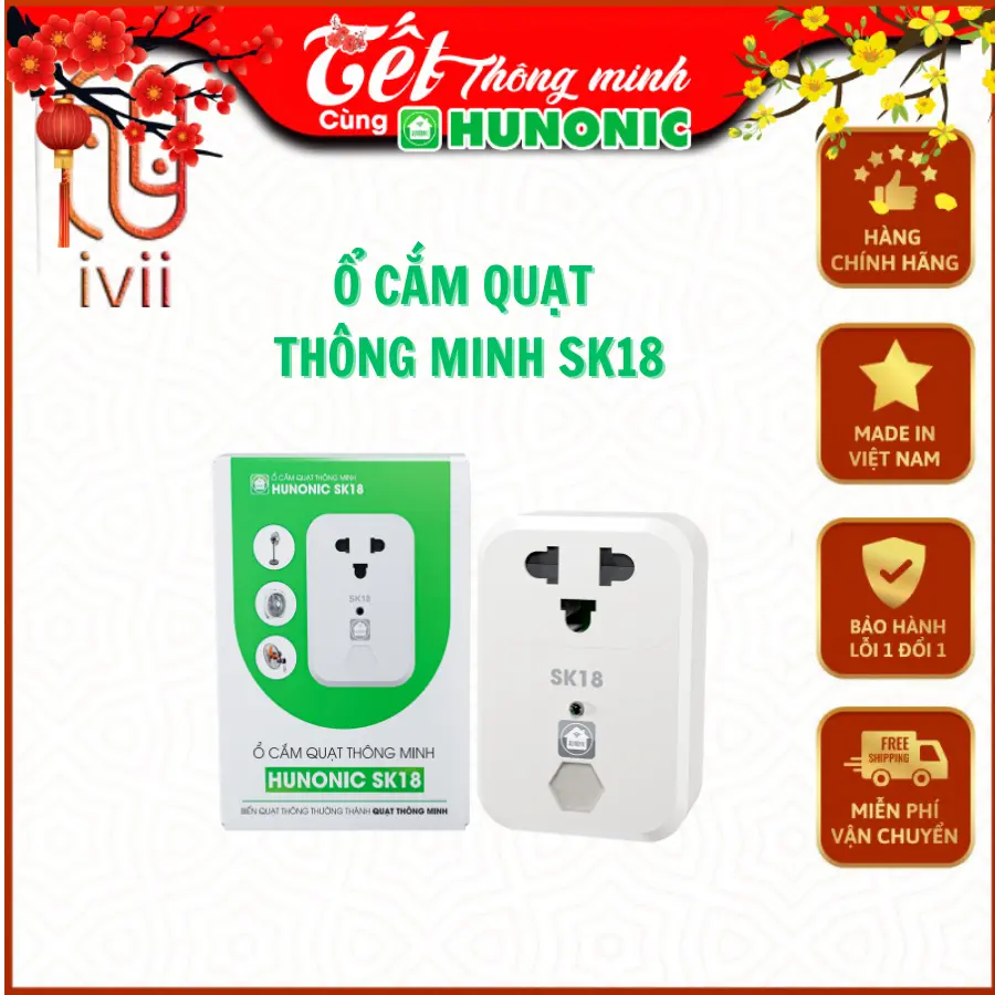 Hunonic SK18- Ổ Cắm Quạt Thông Minh SK18 – Biến Quạt Thường Thành Quạt Thông Minh