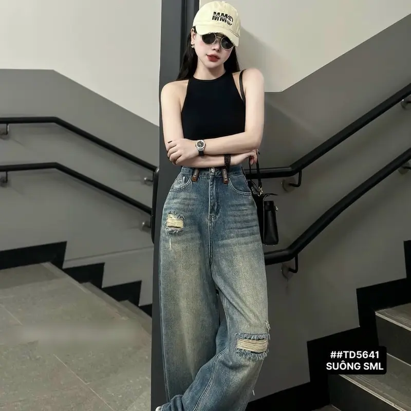 Quần Jean Nữ Ống Suông Rộng Phối Đai Kiểu Lưng Cao Nâng Mông S2 Women - Mẫu Mới - Pants 4