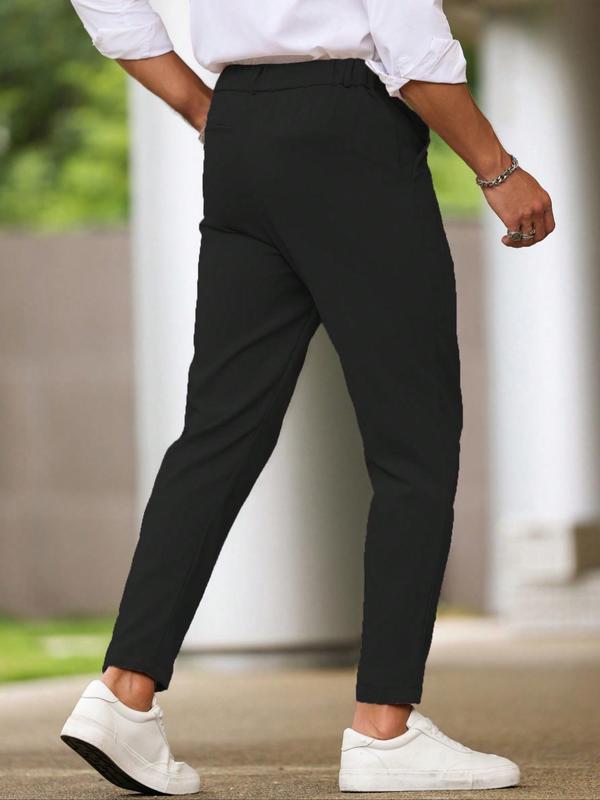 Men's Solid Color Suit Pants, Slim Fit Business Formal Pants for Work Office, Men's Trousers for Summer, Menswear 1