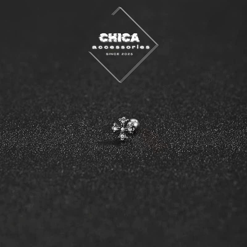 Khuyên tai Chrome Heart Titan Mạ Bạc 1 chiếc Không Gỉ thiết kế unisex phù hợp cả nam và nữ mã k2- Khuyên tai Chica accessories