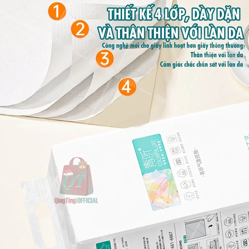 Khăn giấy sạch, tiện lợi, bền, cao cấp Giấy vệ sinh treo tường 4 lớp hợp vệ sinh, siêu bền Túi đựng giấy vệ sinh có thể thu vào Qingting Giấy vệ sinh mềm và bền, chất lượng cao, 5