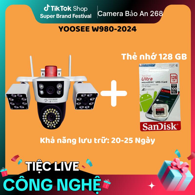 [Độc Quyền] Camera Yoosee + Thẻ Nhớ 128G 3 Mắt Xoay 360 -18.0 Mpx - Xem Đêm Rõ Ràng-Chụp Ảnh (Q980)