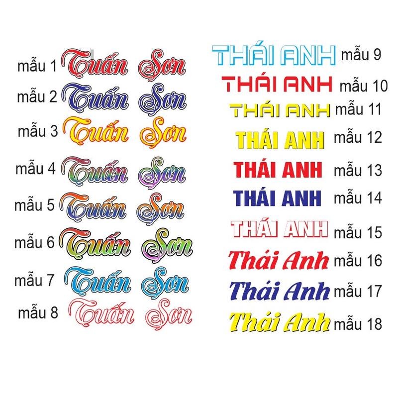 Tem tên trang trí dầu xe ô tô in bằng decal phản quang 7 màu khách đặt hàng xong nhắn tin tên cần in cho shop