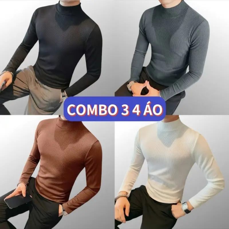 Combo 3-4 Áo Giữ Nhiệt Gân Tăm Thu Đông Cổ Cao Co Giãn 4 Chiều Ấm Áp Thời Trang Menswear 0