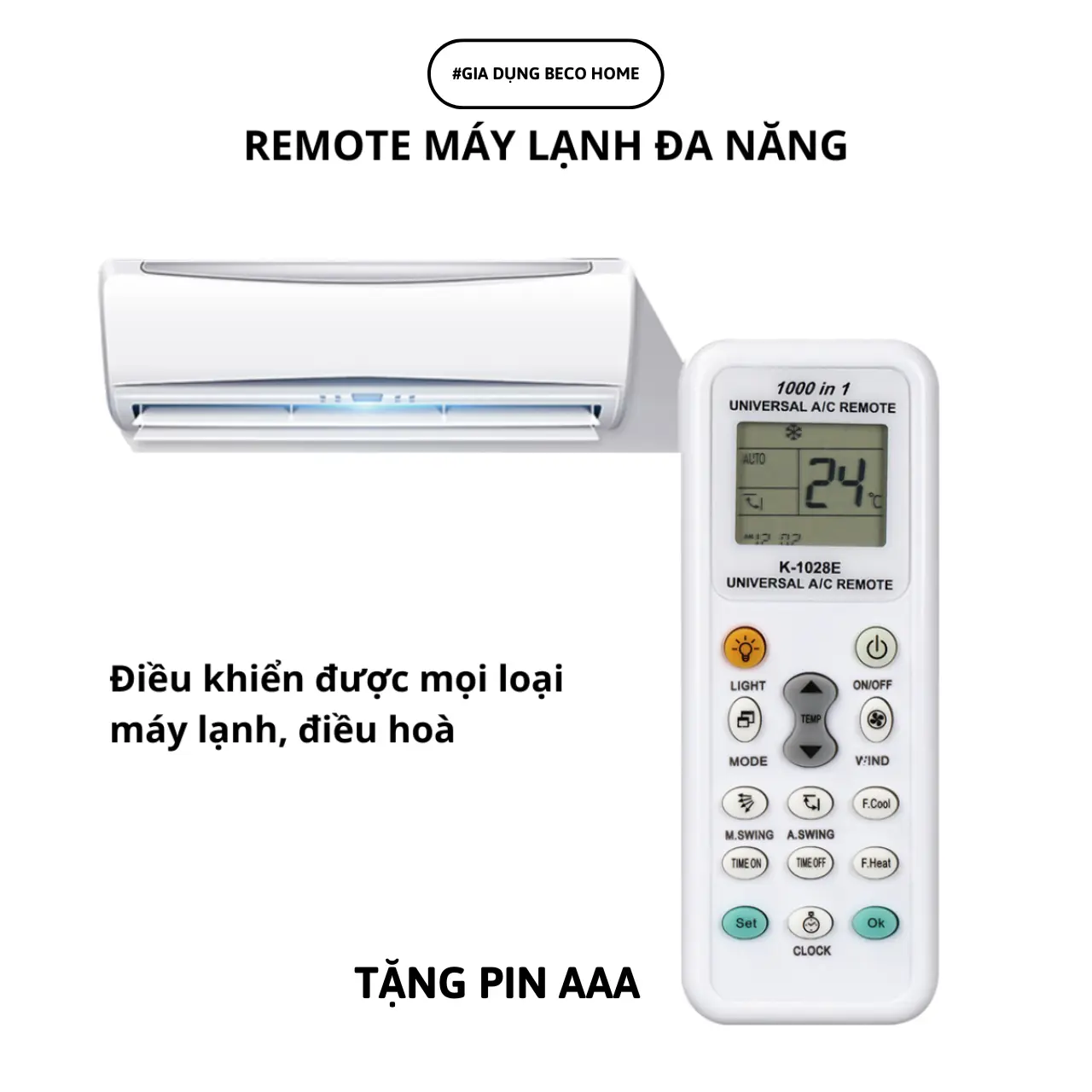 [ Tặng 2 Pin AAA ] Remote Máy Lạnh Đa Năng K-1028E Điều Khiển Được Mọi Loại Điều Hoà