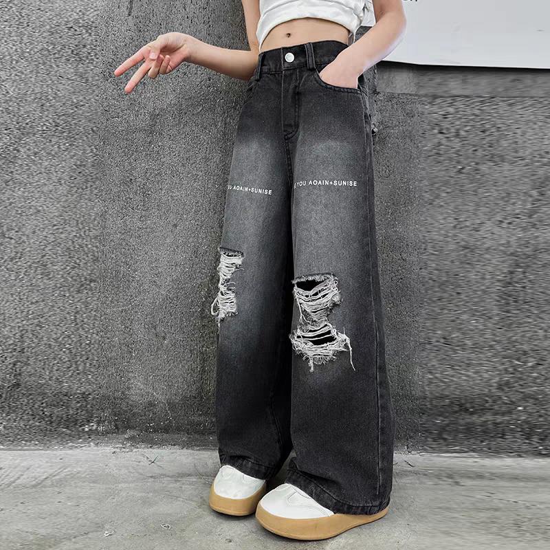 Product Introduction of Quần Jean Xuông Rách SEE Cạp Chun Cho Bé Gái Ong Women Dáng Suông Sz 11-15 Hàng Việt Nam Pants dài 12