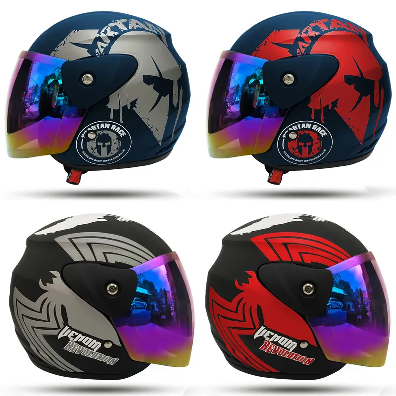 HELM HALF FACE EVO EVOLUTION VENOM SPARTAN KACA SILVER-PELANGI / UNTUK PRIA DAN WANITA DEWASA SNI Motorcycle 0