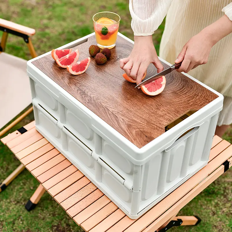 Outdoor Camping Folding Storage Box Household Wooden Lid Car Trunk Storage Box Korean Creative Organizer Box