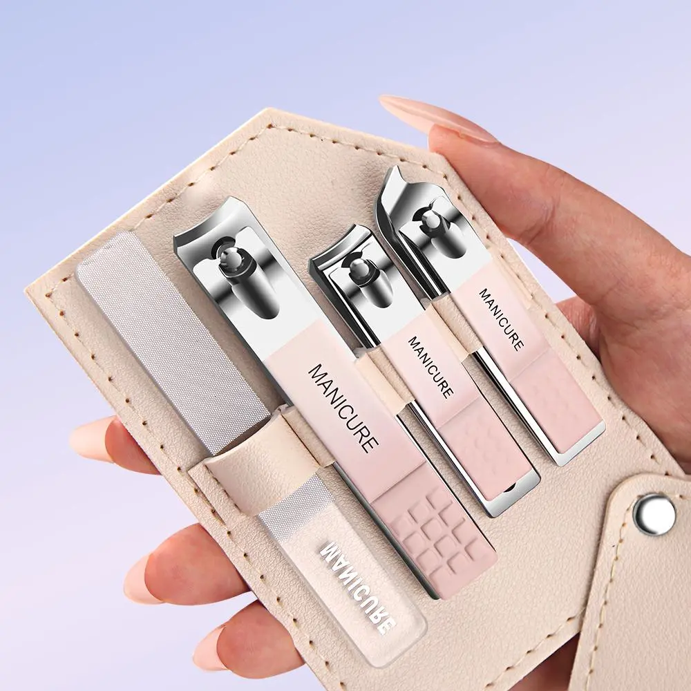 Manicure Set with Pouch, 4 Counts/set Nail Clippers with Nail File, Ingrown Toenail Clipper Grooming Tool Pedicure Kit, Multi-functional Nail Care Kit
