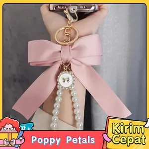 Gantungan Tas Pita Mutiara Keychain Aesthetic Dengan Ribbon Satin Cantik Untuk Tas Tangan Wanita Gantungan HP Kunci Mobil Dan Aksesoris Fashion Korea Modern