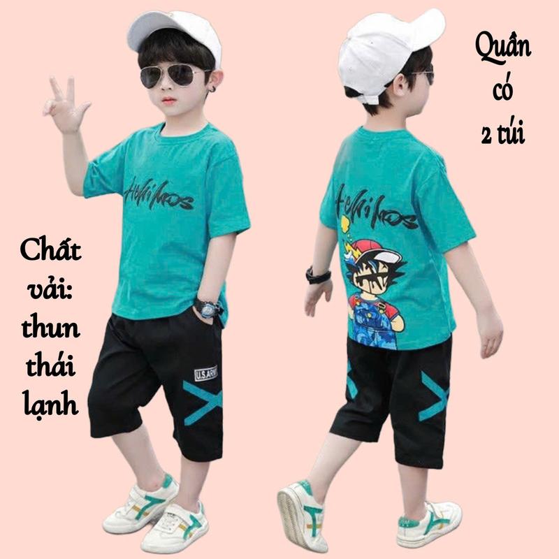 Đồ bộ bé trai mùa hè size đại từ 17 đến 40kg, chất thun lạnh co giãn, mềm mát, phong cách Hàn Quốc cho bé trai 5 đến 14 tuổi (Mã 32 hehihos).