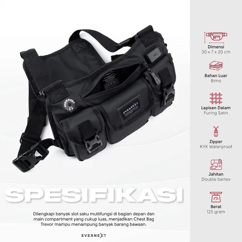 Evernext - Chest Bag Waterproof Trevor Tas Dada Tactical Rig Bag Outdoor Tas Pelindung Dada Motor Biker Sepeda Pria 1
