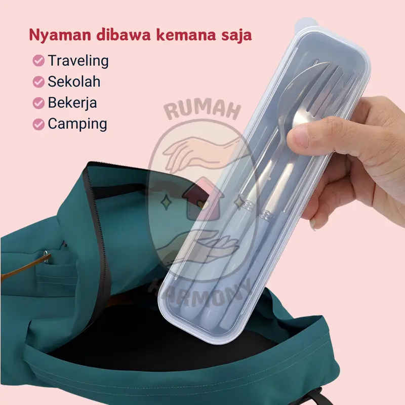 1 Kotak Sendok Garpu Sumpit Set Stainess Steel / Alat Makan Portable Hadiah 3 Pcs Set Sendok Alat Makan Stainless -Kitchenware 8
