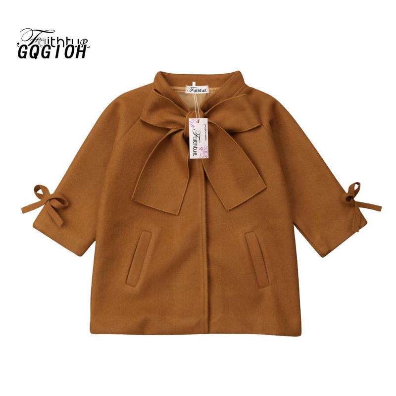 Little Girls Jacket, Solid Color Loose Bow Neck Side Pockets Outerwear 4