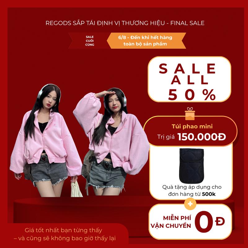 [ FINAL SALE ALL 50% ] Áo Khoác Jacket Cropped thêu Logo REGODS Khoá kéo 2 đầu form rộng nam nữ - Jacket cropped logo
