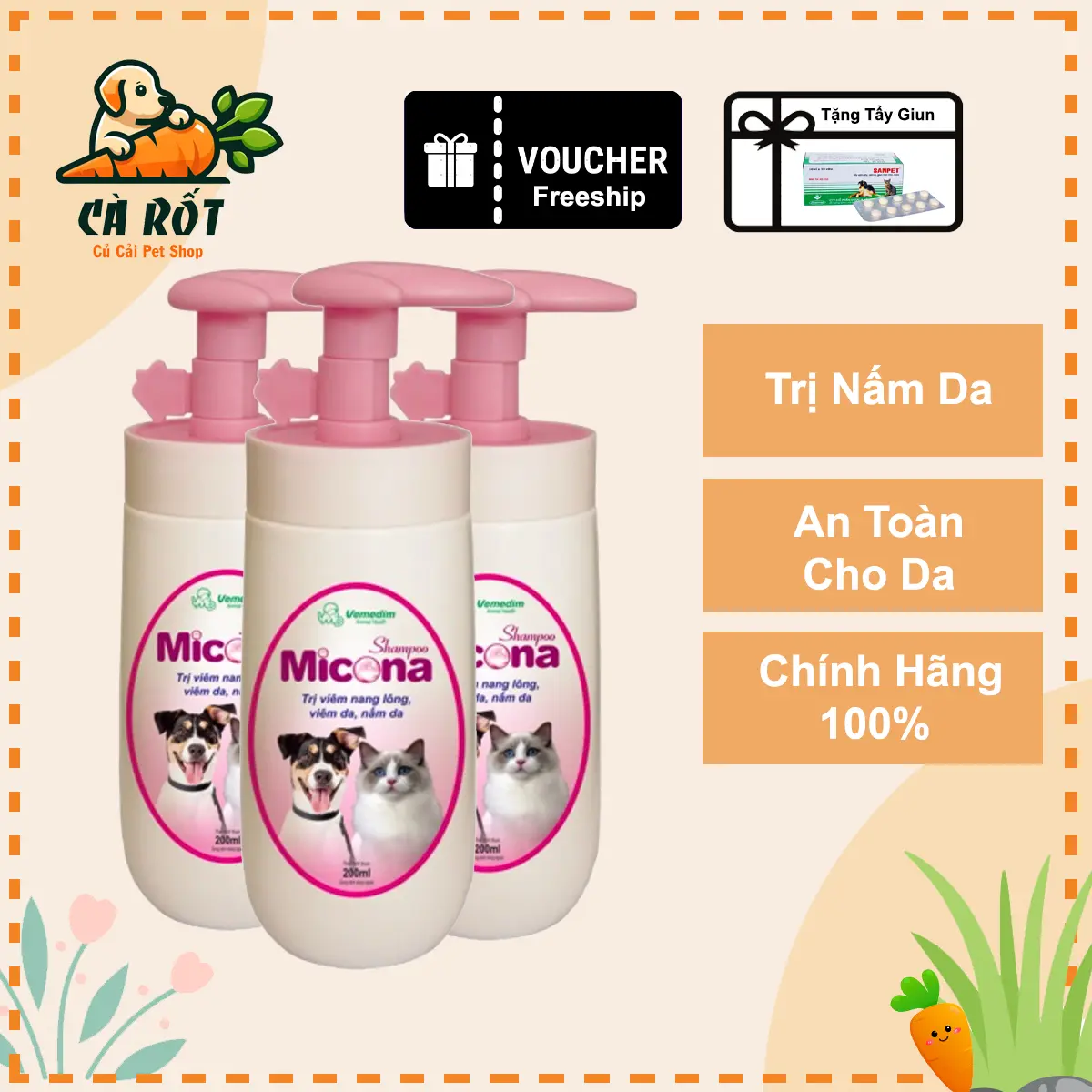 Sữa tắm chống nấm Micona cho chó mèo 200ml