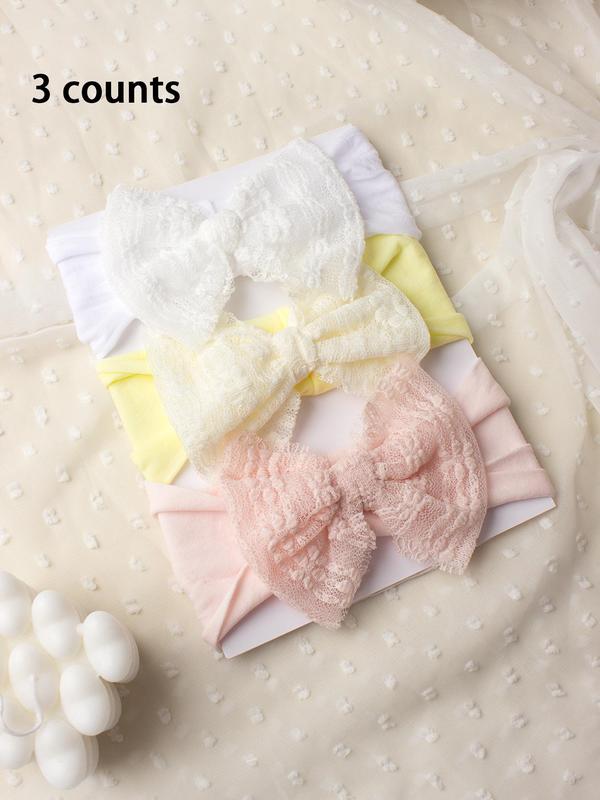 Baby's Bow Decor Contrast Lace Hair Band, Cute Solid Color Stretchy Hair Band Set, Newborn Infant Kids Hair Accessories 1