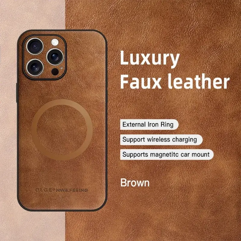 For Magsafe Wireless Charging Phone Case for IPhone 16 15 14 13 11 16 Pro Max XS XR 7 8 Plus Magnetic Leather Protective Cover