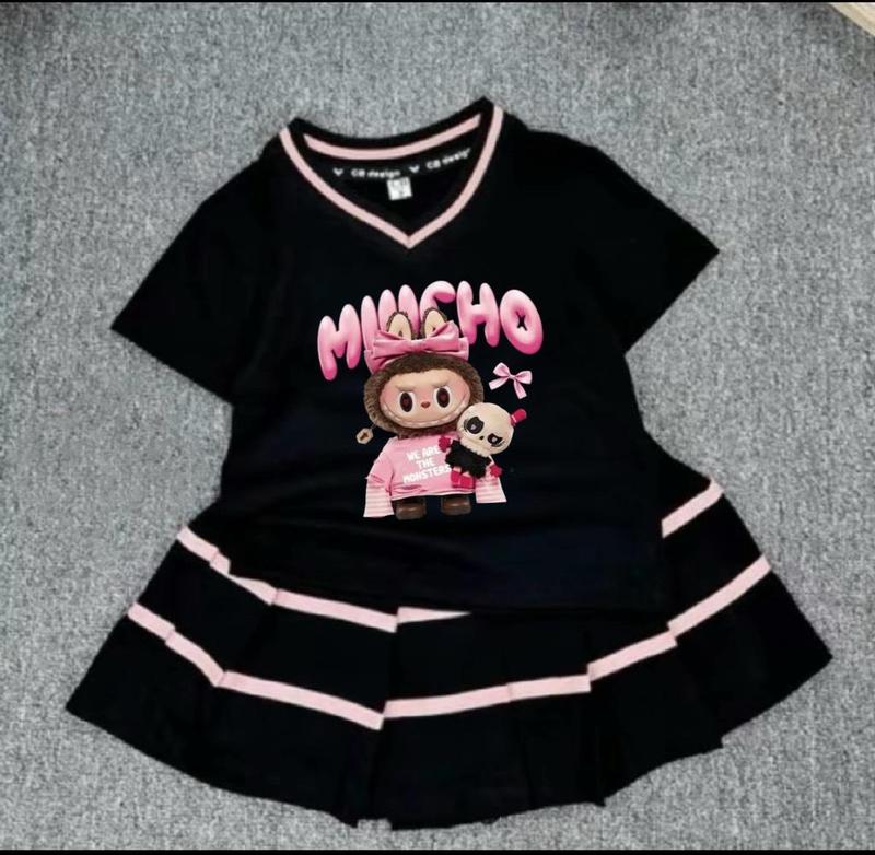 Product Introduction of Váy Xếp Ly mẫu LABUBU, Váy thời trang có LÓT QUẦN cho bé gái sz 10-44kg, Hình IN Pét 5D có thể giặt máy begai vay tetcho 10