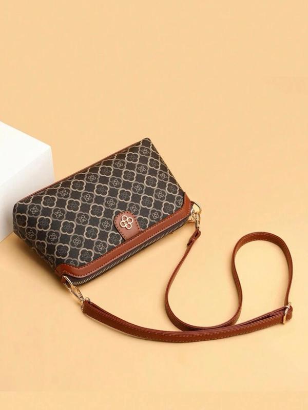Geometric Argyle Pattern Zipper Purse Crossbody Bag, Vintage Colorblock Adjustable Bag, Versatile Fashion Women's Bag for Everyday Use 7
