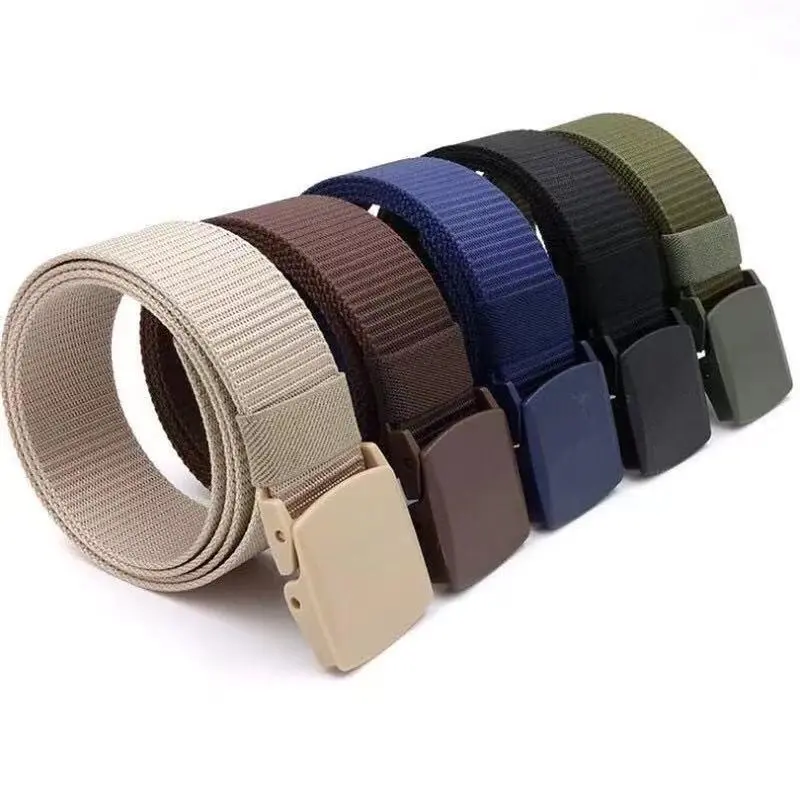 Men's waist plastic buckle, nylon 3.8cm, non perforated, cloth fashion belt, battle belt